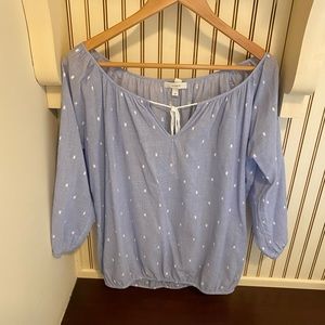 J Crew women’s chambray peasant blouse. XS. Loose fit.  Runs large.  Used
